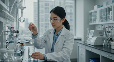 Scientist conducts experiment in modern lab