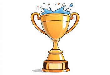 A cartoon trophy cup with a splash effect, isolated on white,  graphic,  symbol