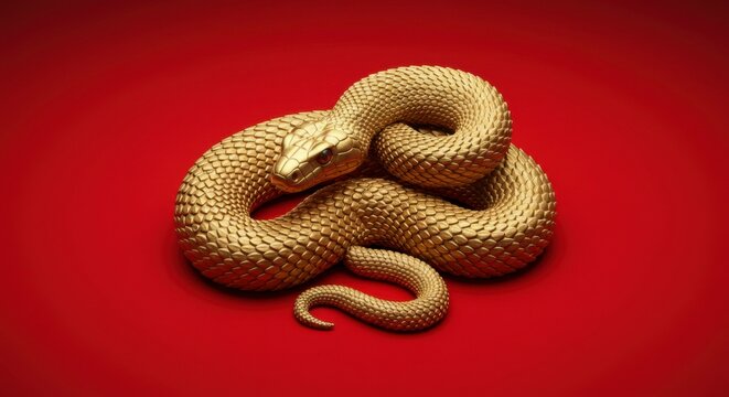 Golden snake coiled on red background - Powered by Adobe