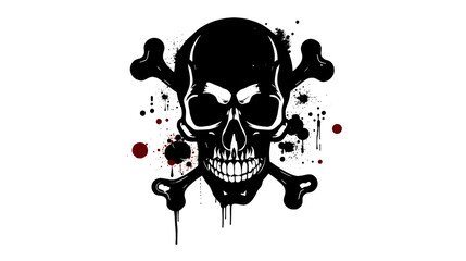 Skull and bones graffiti silhouette, terrible grunge icon, spray wall art symbol, grafitti tag isolated