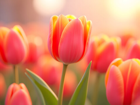 Beautiful tulip bouquet and bokeh background, Thanksgiving Mother's Day concept illustration