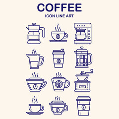 Coffee Icons Set – Outline Style Vector