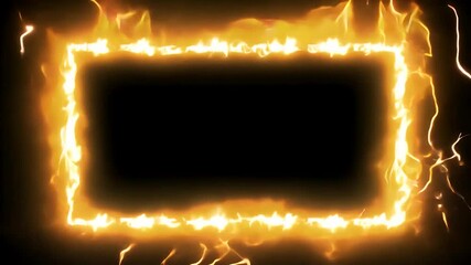 glowing electric flame surrounds rectangular frame loop animation combining fire energy eye catching electric signboard announcement border