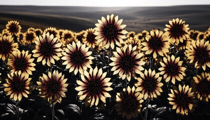 Fototapeta premium Sunflowers field in golden light