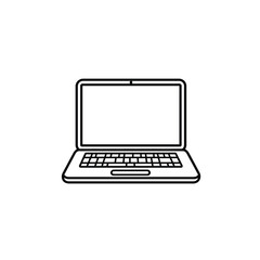 Minimalist Line Art Illustration of Laptop Computer with Blank Screen on White Background