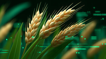 Green toned smart agriculture wheat technology scene