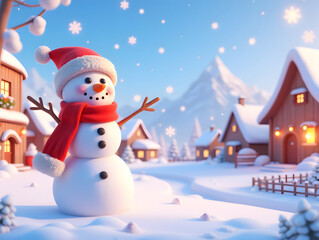 Naklejka premium Winter snowman 3D Christmas New Year heavy snow solar term scene illustration