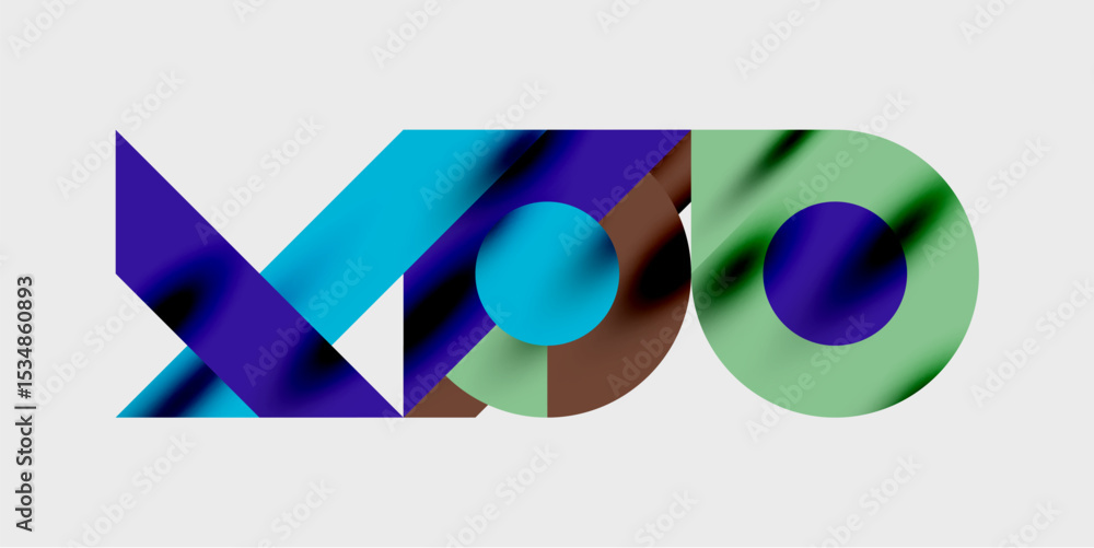 Poster abstract logo design features overlapping geometric shapes, vibrant colors, modern aesthetic. minima