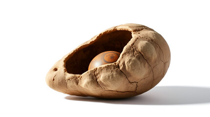 dinosaur egg, ancient stone dino egg isolated with shadow on white background