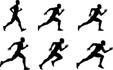 Running man silhouette vector illustration for sports fitness workout and healthy lifestyle design 100m sprint editable stock vector illustration