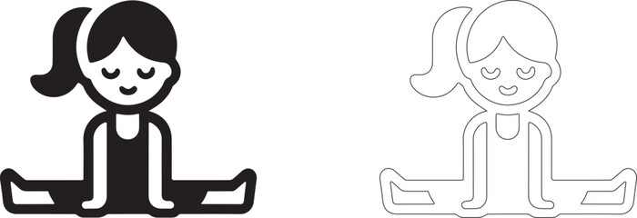 Girl in transverse splits. Vector icon of children's stretching.