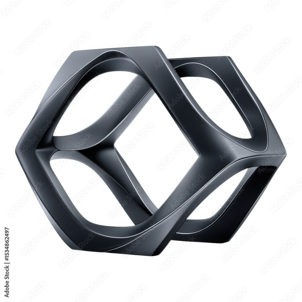 Poster abstract 3d dark gray metallic twisted cube geometric shape modern design isolated