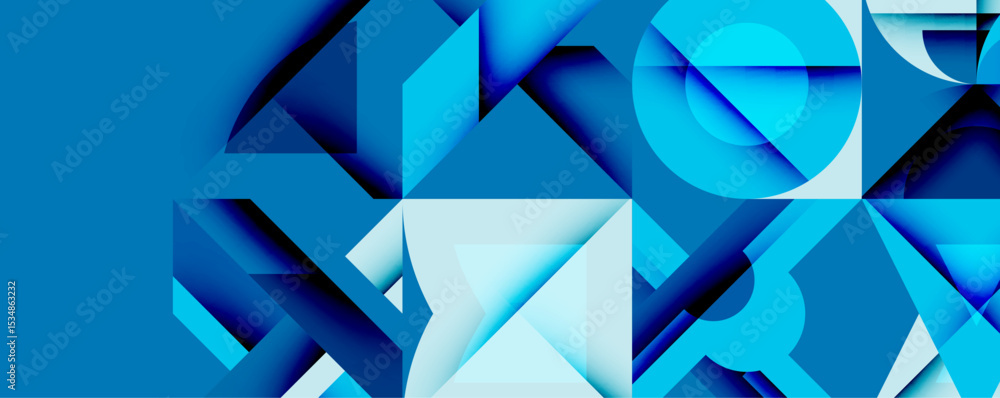 Poster Abstract geometric shapes, varying shades blue, create dynamic composition. Modern design, clean lines, visual texture.