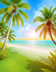 Caribbean Dream: Palm Trees Overlooking Turquoise Waters
