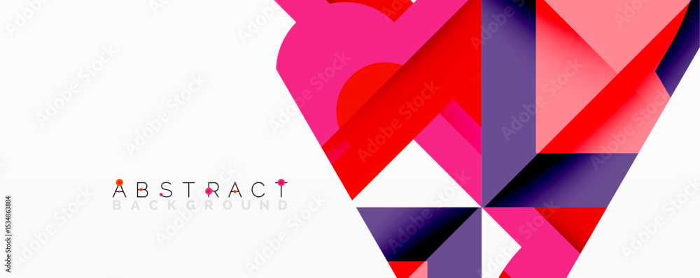 Poster Bright geometric shapes overlap, creating dynamic abstract composition. Vivid colors contrast against white background. Modern design element.