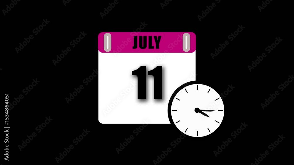 Poster digital calendar displays date july 11 along with an analog clock on black background