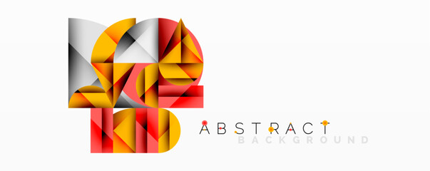 Geometric shapes overlap, creating vibrant abstract composition. Warm colors dominate, with subtle gradients present. Modern design element.