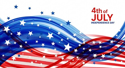 4th of July Independence Day Celebration Background with American Flag Waves and Stars