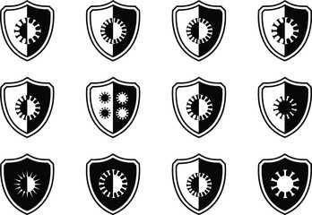 Fototapeta premium Protection shield with germs viruses and bacteria abstract concept minimalist monochrome design