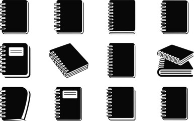Obraz premium Collection of stylish black notebook illustrations in various perspectives and angles