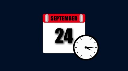 Calendar showing september 24th and clock face with a simple minimalist dark background.