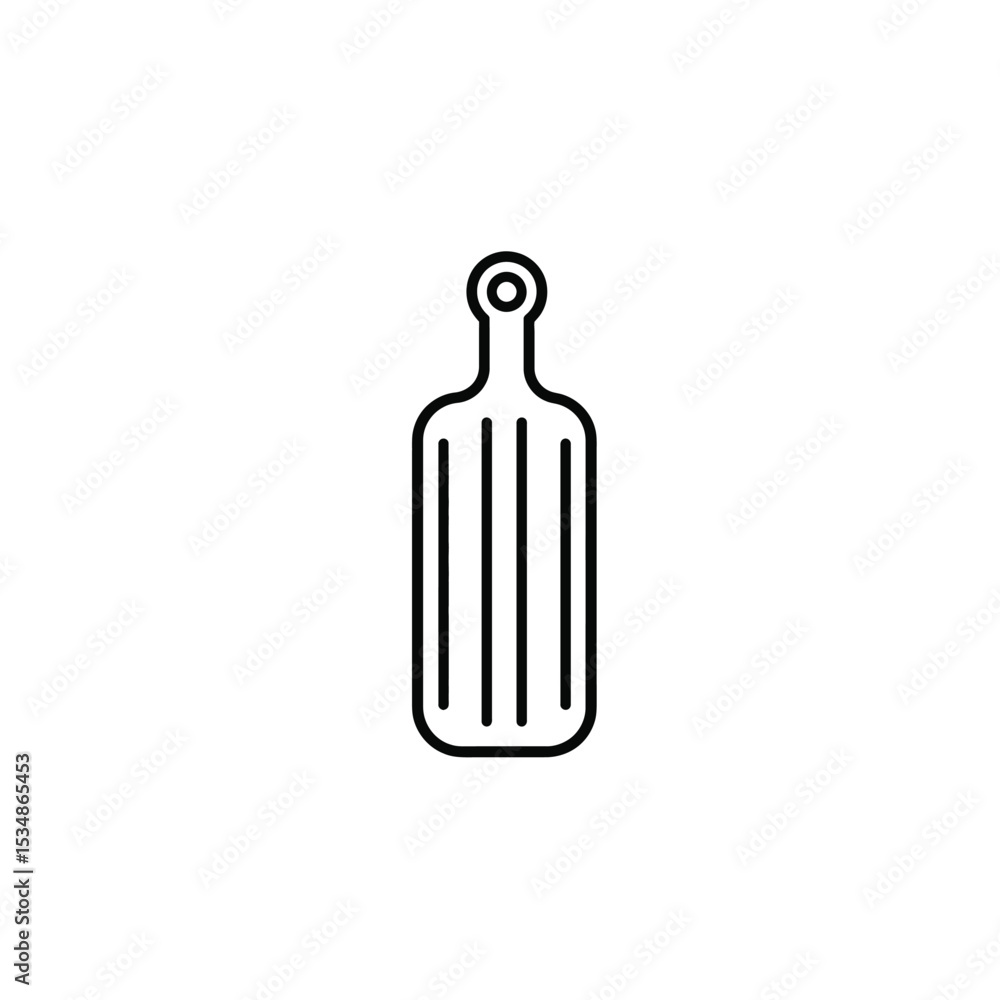 Poster minimalist outline of wooden cutting board with handle and vertical lines pattern