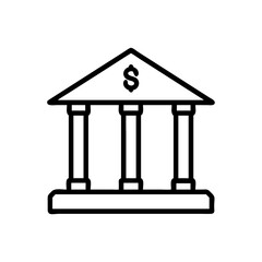 Classic Bank Building Line Icon – Minimalist Black Outline of Financial Institution with Columns for Banking and Finance Apps or Web Design
