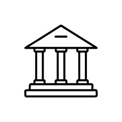 Classic Bank Building Line Icon – Minimalist Black Outline of Financial Institution with Columns for Banking and Finance Apps or Web Design