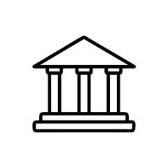 Classic Bank Building Line Icon – Minimalist Black Outline of Financial Institution with Columns for Banking and Finance Apps or Web Design