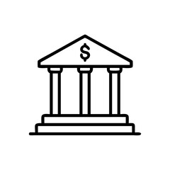 Classic Bank Building Line Icon – Minimalist Black Outline of Financial Institution with Columns for Banking and Finance Apps or Web Design