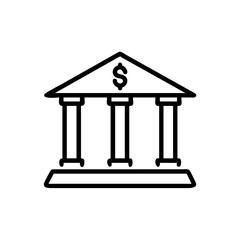 Classic Bank Building Line Icon – Minimalist Black Outline of Financial Institution with Columns for Banking and Finance Apps or Web Design