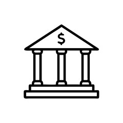 Classic Bank Building Line Icon – Minimalist Black Outline of Financial Institution with Columns for Banking and Finance Apps or Web Design