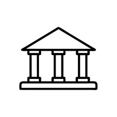 Classic Bank Building Line Icon – Minimalist Black Outline of Financial Institution with Columns for Banking and Finance Apps or Web Design