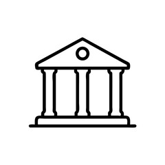 Classic Bank Building Line Icon – Minimalist Black Outline of Financial Institution with Columns for Banking and Finance Apps or Web Design
