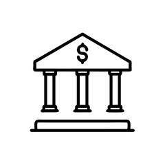 Classic Bank Building Line Icon – Minimalist Black Outline of Financial Institution with Columns for Banking and Finance Apps or Web Design
