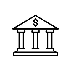 Classic Bank Building Line Icon – Minimalist Black Outline of Financial Institution with Columns for Banking and Finance Apps or Web Design