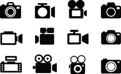 Collection of black camera and camcorder silhouettes for photography and videography elements