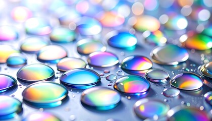 Colorful water droplets on a surface