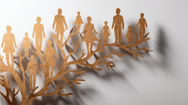 A tree with figures representing family and ancestry, symbolizing a lineage 