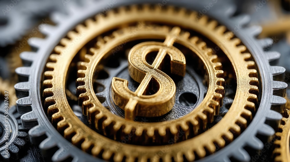 Poster profitable niche for recurring revenue and steady returns concept. close-up of a golden dollar sign 
