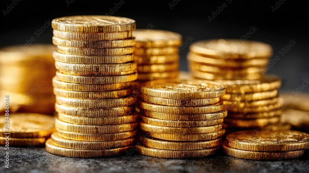 Poster profitable niche for recurring revenue and steady returns concept. a close-up view of golden coins s
