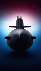 Submarine front view in dark water