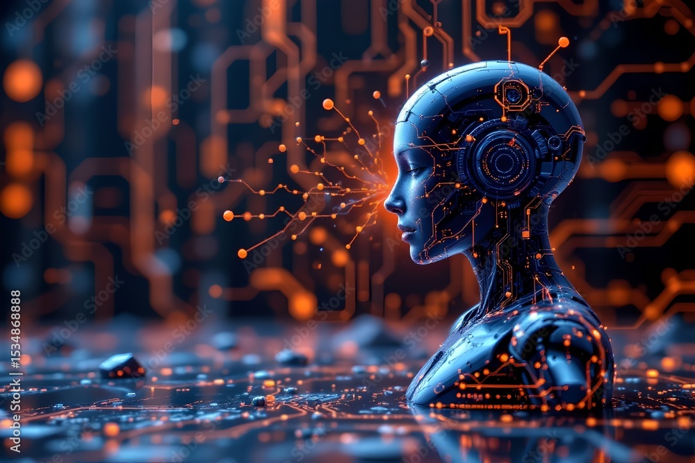Aufkleber exploring the intersection of technology and humanity a futuristic ai concept in a digital environme