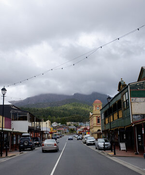 Orr Street on overcast day in Queenstown, Tasmania
