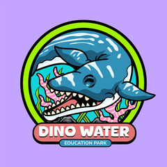 Cute Basilosaurus Aquatic Dinosaur Character Mascot in Cartoon Illustration