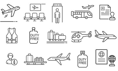 Airport and Travel Icon Set for Travel Websites, Booking Applications, Tourism Blogs and Flight Information Systems