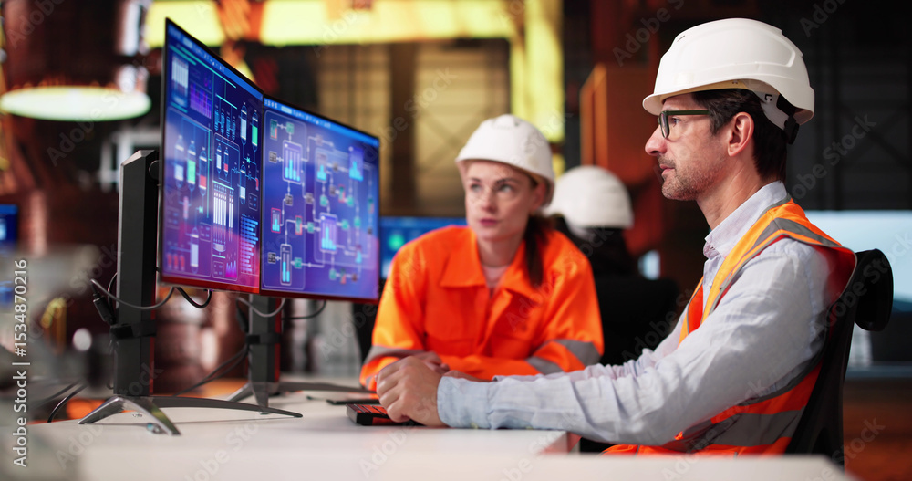 Aufkleber Team Of Diverse Engineers Using Innovative Automation System