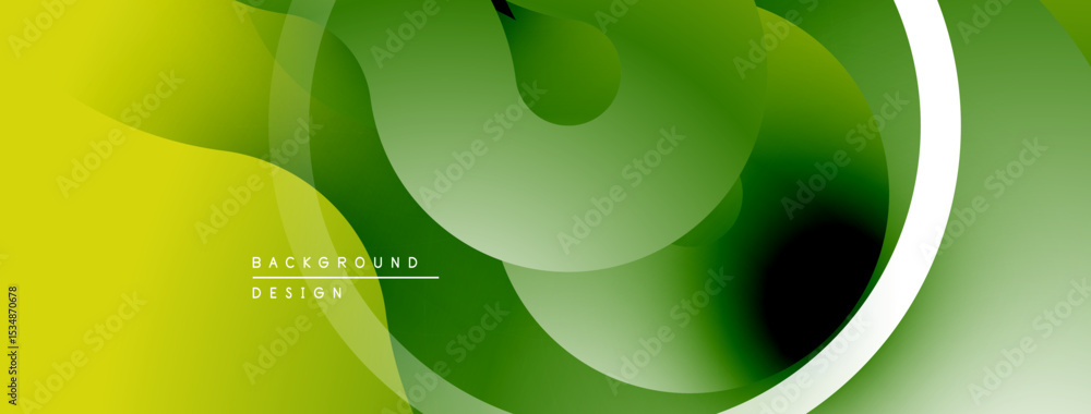 Poster Abstract green background. Overlapping shapes create fluid, modern design. Gradient colors, white accents offer visual interest.