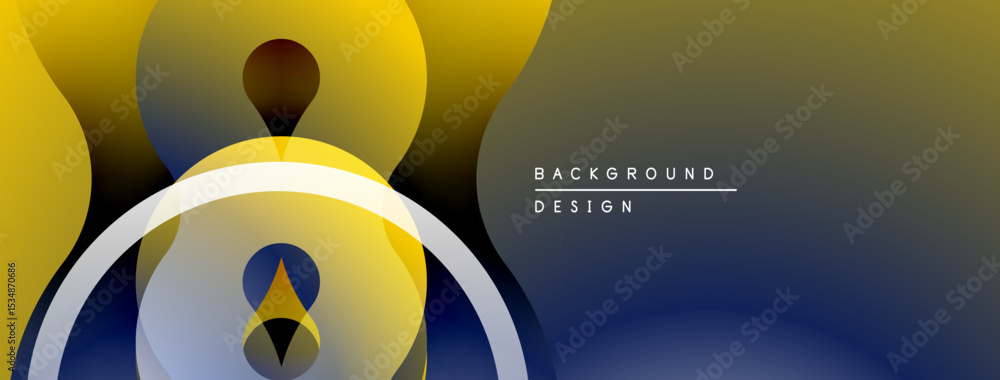 Poster abstract design features overlapping shapes, gradients. yellow, brown, blue hues create modern aesth