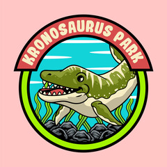 Cute Kronosaurus Aquatic Dinosaur Character Mascot in Cartoon Illustration